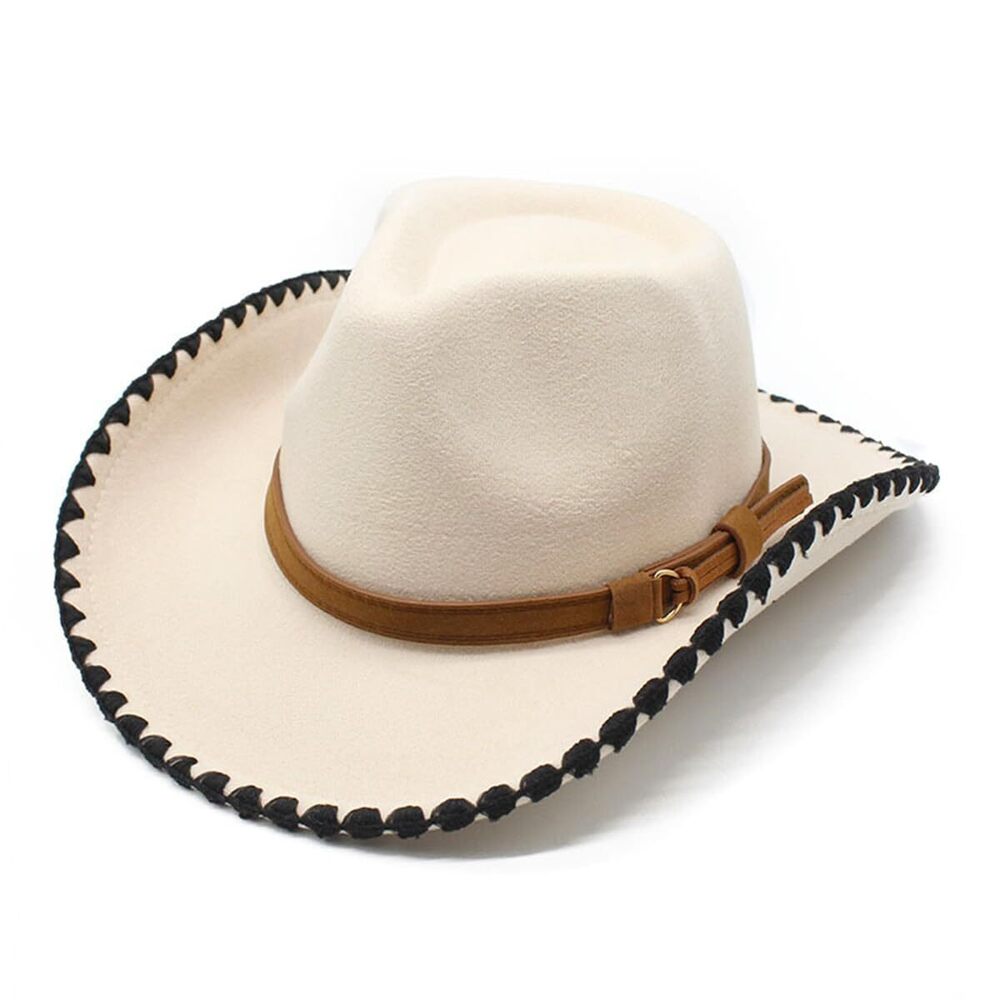 8400 Western Cowboy Hat , Vintage Wide Brim Roll Up Cowgirl Hat with Buckle